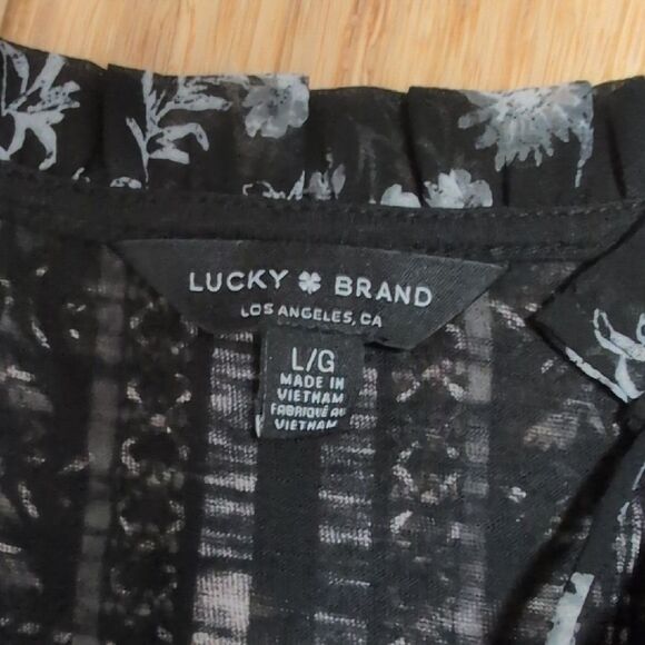 Lucky Brand Floral Black and Cream Women's Top Size L - Picture 4 of 5